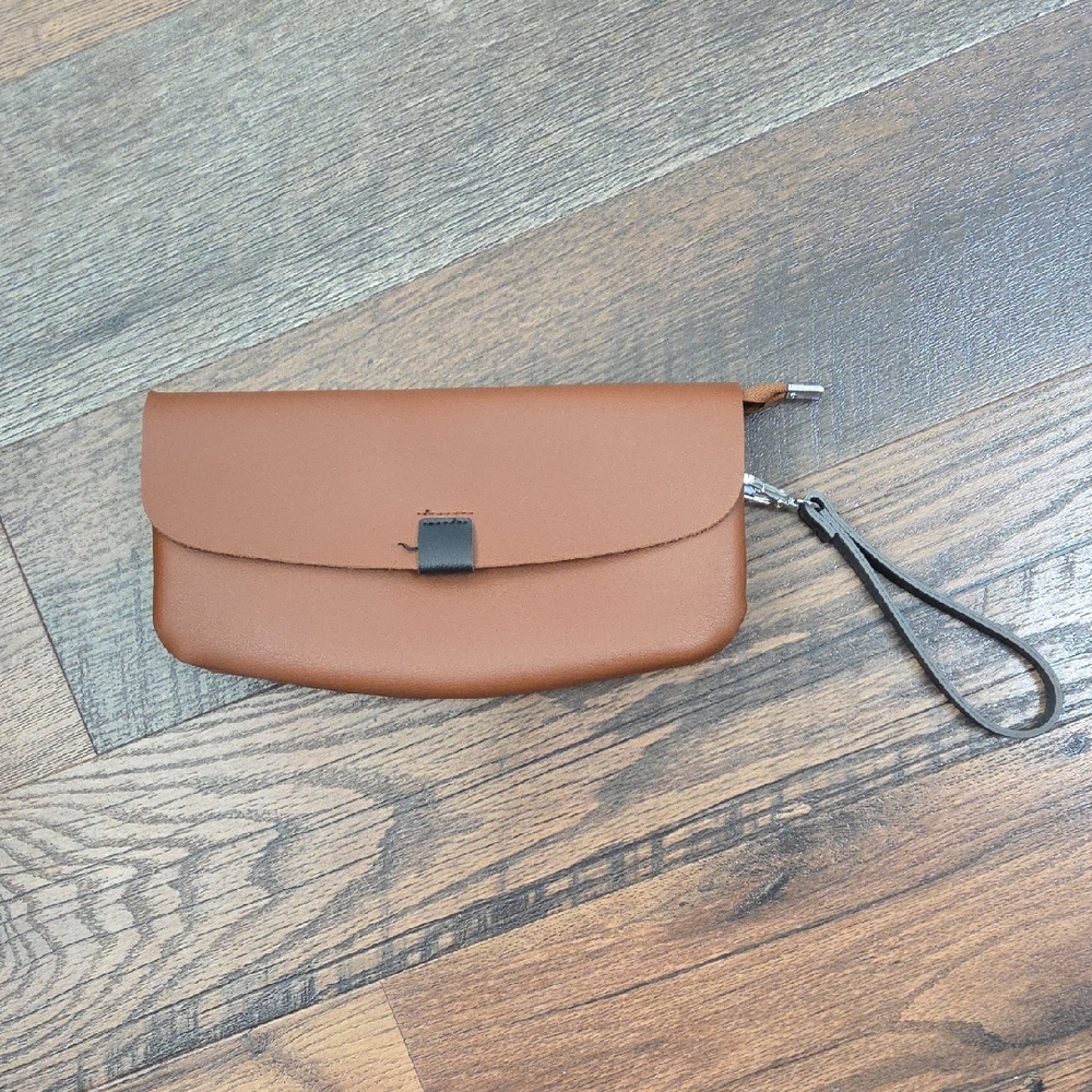 Brown Leather Wristlet Clutch